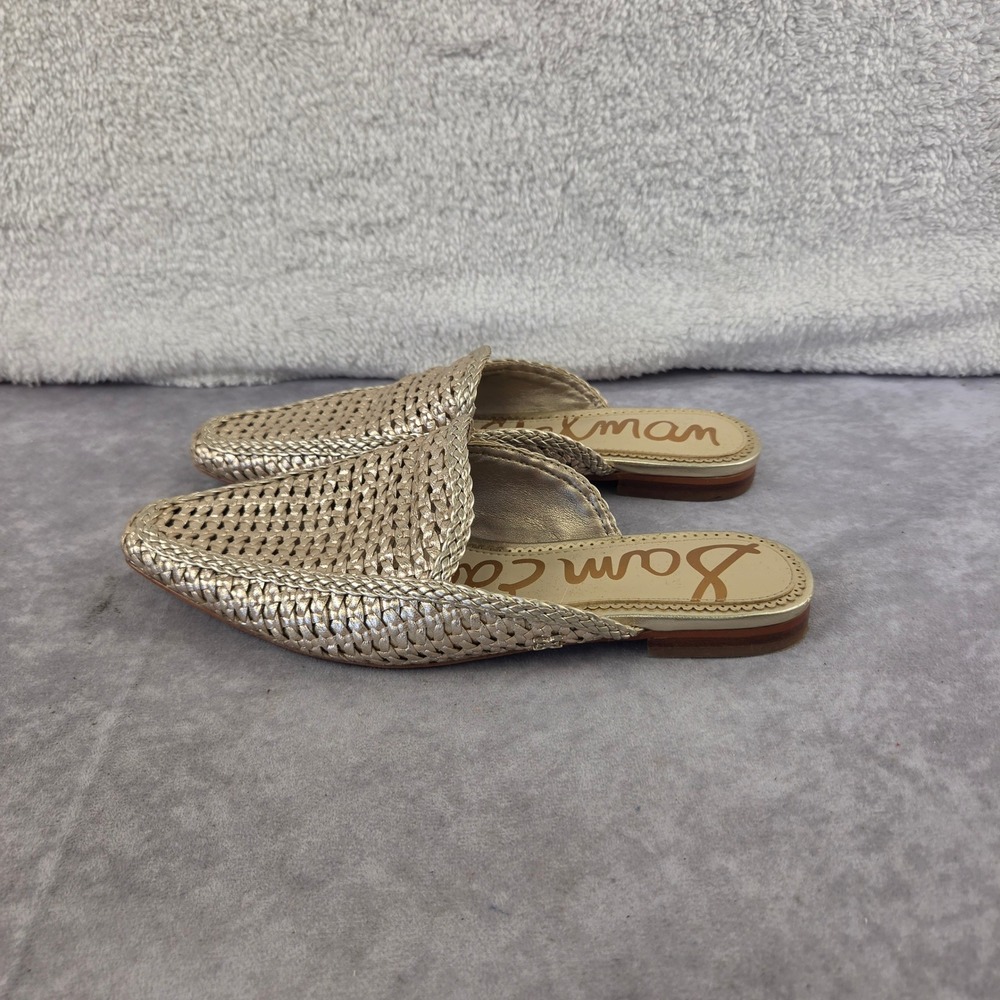 Sam Edelman Linnie Mules Metallic Gold Woven Braided Pointed Toe Flats 6.5
